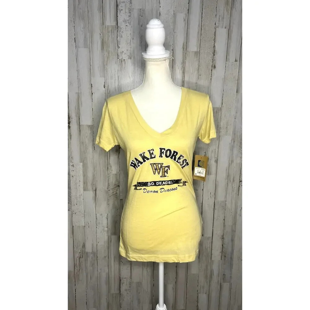 NWT Rivalry‎ Threads Wake Forest NCAA Women's V-Neck Tee Old Gold Size Small